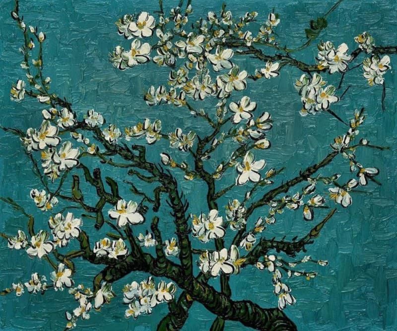 Peinture sur toile, reproduction de Vincent Van Gogh Amandier En Fleurs - Bleu Clair qualité musée