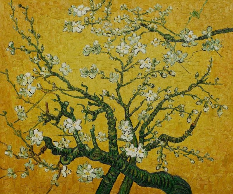 Peinture sur toile, reproduction de Vincent Van Gogh Amandier En Fleurs - Jaune Et Ocre qualité musée