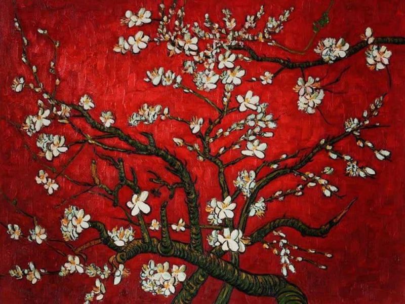 Peinture sur toile, reproduction de Vincent Van Gogh Amandier En Fleurs - Rouge qualité musée