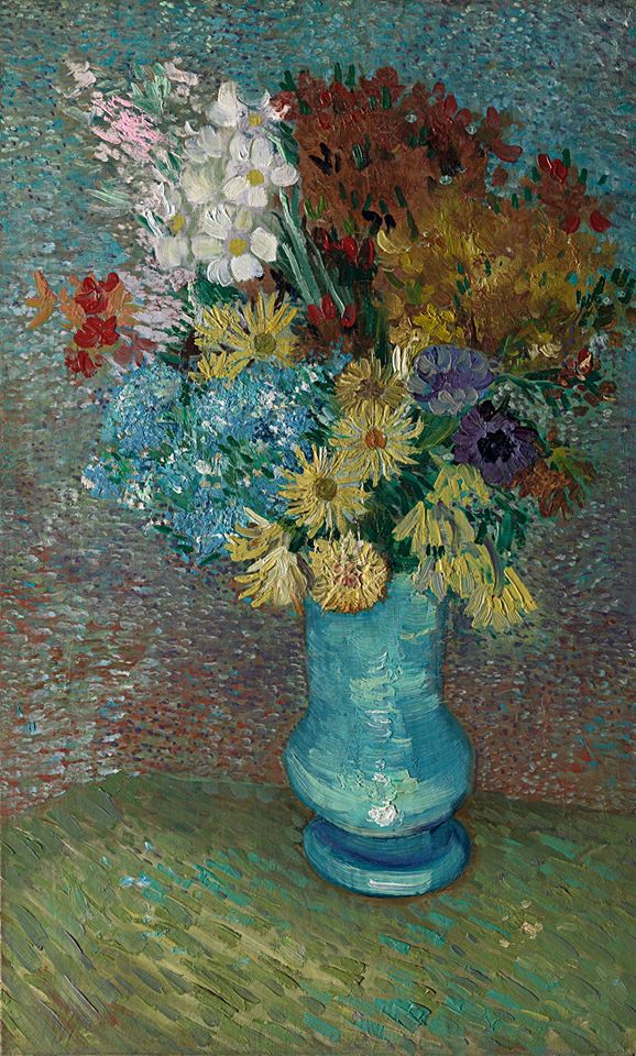 Peinture sur toile, reproduction de Vincent Van Gogh Flowers In A Blue Vase 1887 qualité musée