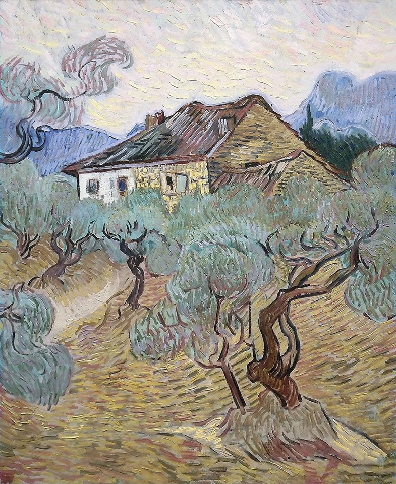 Peinture sur toile, reproduction de Vincent Van Gogh, The White Cottage Among The Olive Trees 1889 qualité musée
