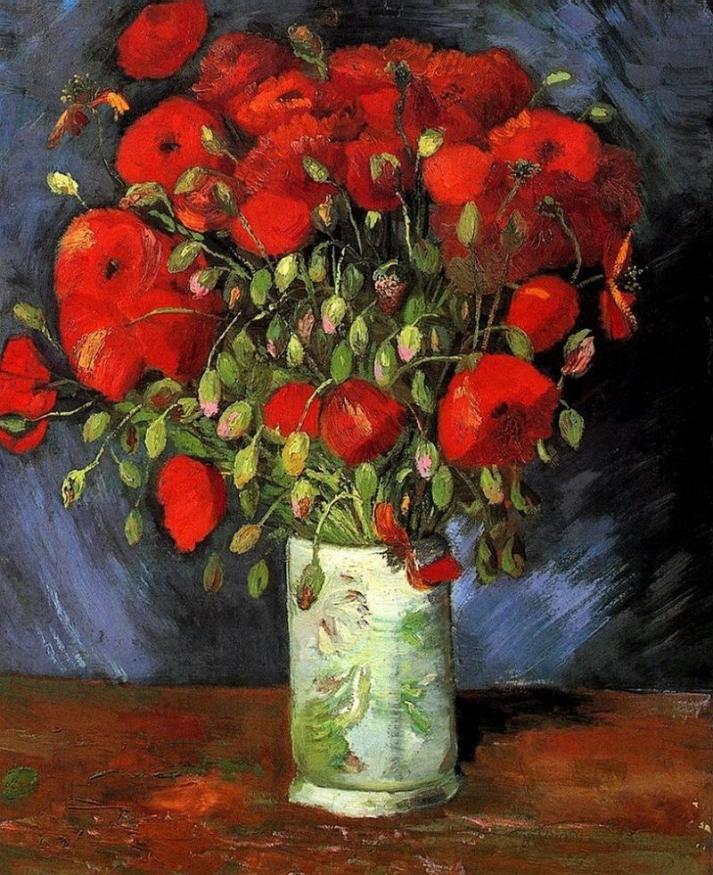 Peinture sur toile, reproduction de Vincent Van Gogh Vase With Red Poppies 1886 qualité musée