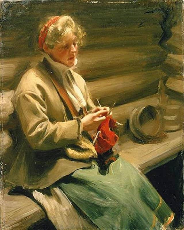 Peinture sur toile, reproduction de Zorn Anders Dalecarlian Girl Knitting Cabbage Margit 1901 qualité musée