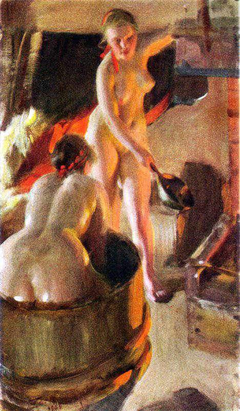 Peinture sur toile, reproduction de Zorn Anders Girls From Dalarna Having A Bath qualité musée