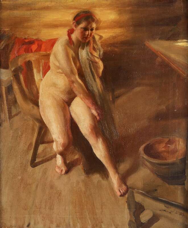 Peinture sur toile, reproduction de Zorn Anders Omorgnad - Interior Med Naken Kulla Orjas Ida 1905 qualité musée