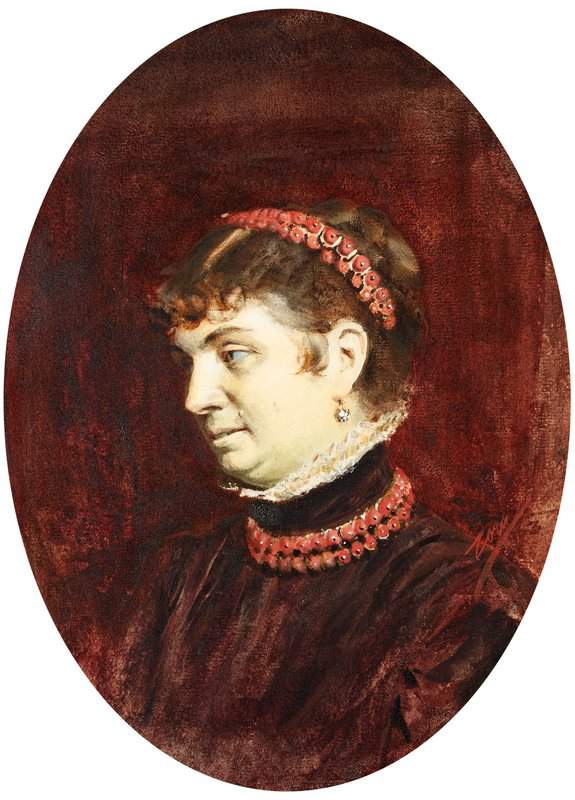 Peinture sur toile, reproduction de Zorn Anders Portratt Av Fru Veronica Heiss Med Harsmycke Och Halsband Av Koraller - Brostbild 1883 qualité musée