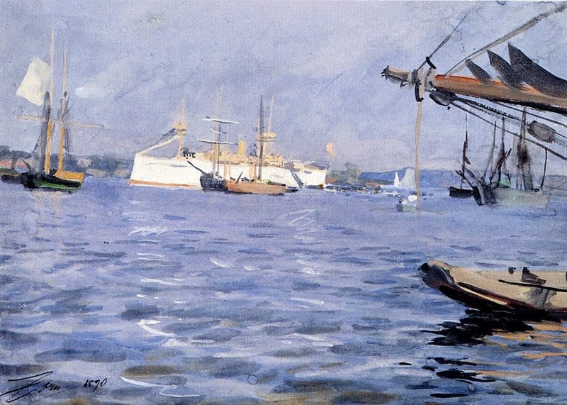 Peinture sur toile, reproduction de Zorn Anders The Battleship Baltimore In Stockholm Harbor 1890 qualité musée